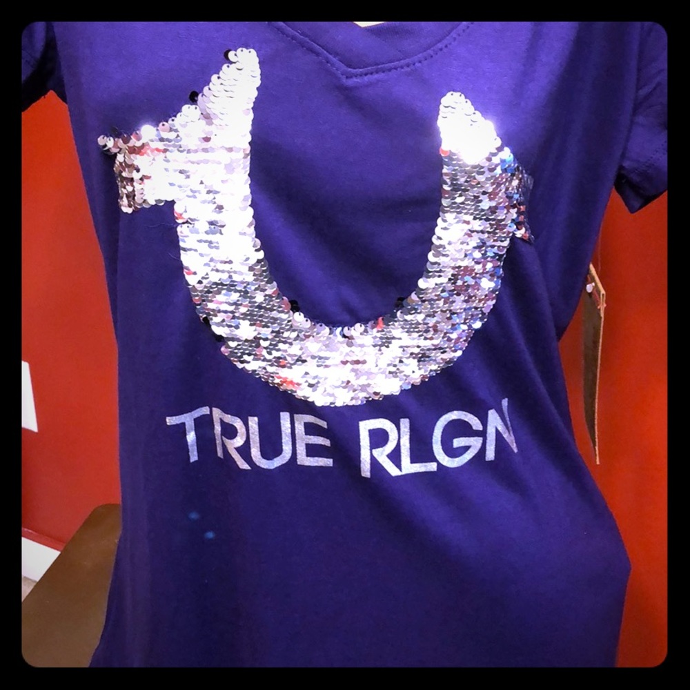 True religion Comment Pupple Sequin Hs Rnd V Tee